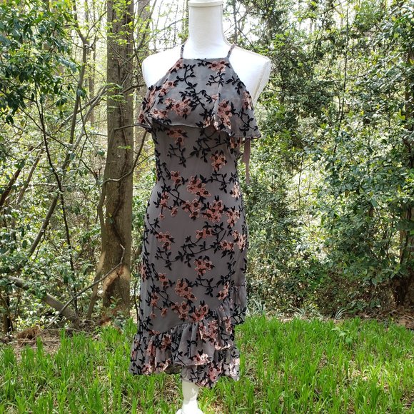 AVEC LES FILLES Burnout Party Dress in Gray + Pink Floral Size 2 New - Picture 9 of 16